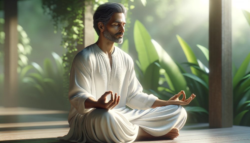 Mann bei der Meditation mit Hand-Mudra