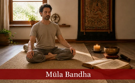Mann im Yogasitz, Text: Mula Bandha